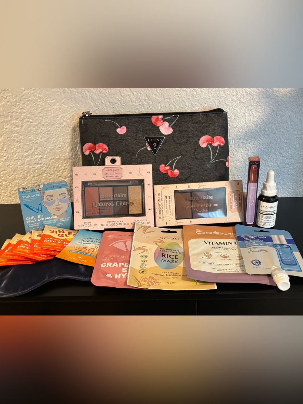 GUESS Cherry Print Cosmetic Bag & Beauty Bundle